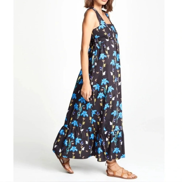Borgo de Nor 100% Cotton Made in Italy Mila Floral Iris Black Maxi Dress Size:6 - Picture 1 of 7